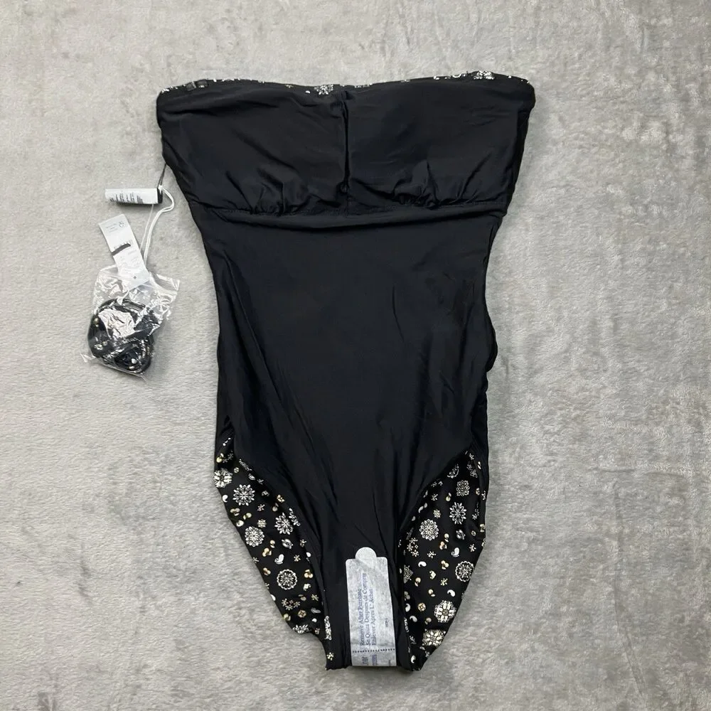 J Crew Classic Sculpt Gemma One Piece Swimsuit 6 Black Bandana Convertible CS577